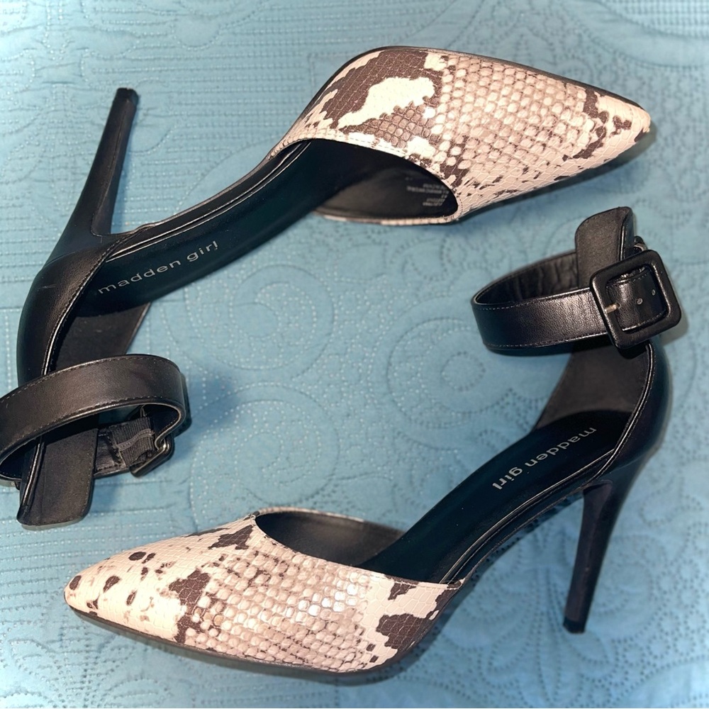 Madden Girl Snakeskin Patterned Heels with Black Strap